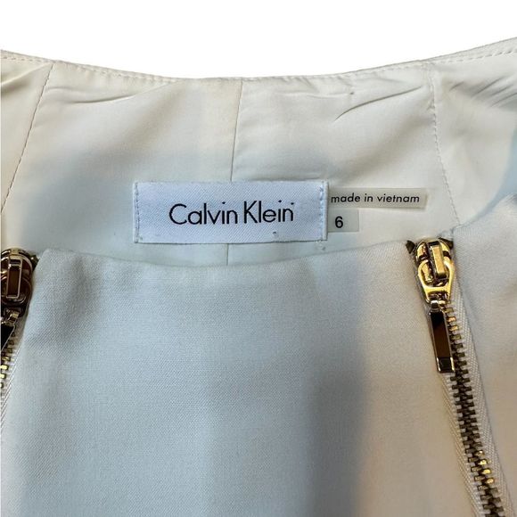 Calvin Klein Cream Zipper Detail Sleeveless Sheath Dress Size 6 - Picture 16 of 16